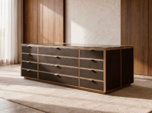 Comò elegante con finiture in legno e vetro, dal design moderno e raffinato, simbolo di un arredo di lusso artigianale su misura. Arredamenti Fagnini – Arredo su misura per spazi esclusivi, con mobili personalizzati in legno, arte artigianale e design contemporaneo a Firenze | Blog 2026/1 - Made in Italy nel Legno: Tradizione Artigiana e Visione Internazionale | Blog Arredamenti Fagnini Firenze - Arredamenti Fagnini s.r.l. Via Pistoiese 247/A - 50145 Firenze (FI)